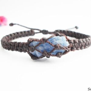 Raw Blue Kyanite Bracelet: Macrame Meditative Stone Jewelry
