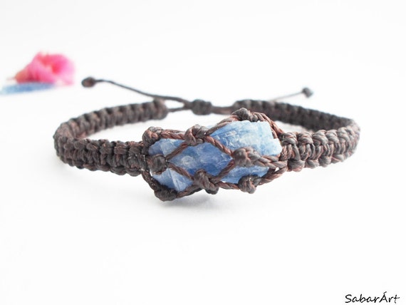 Raw Blue Kyanite Bracelet: Macrame Meditative Stone Jewelry