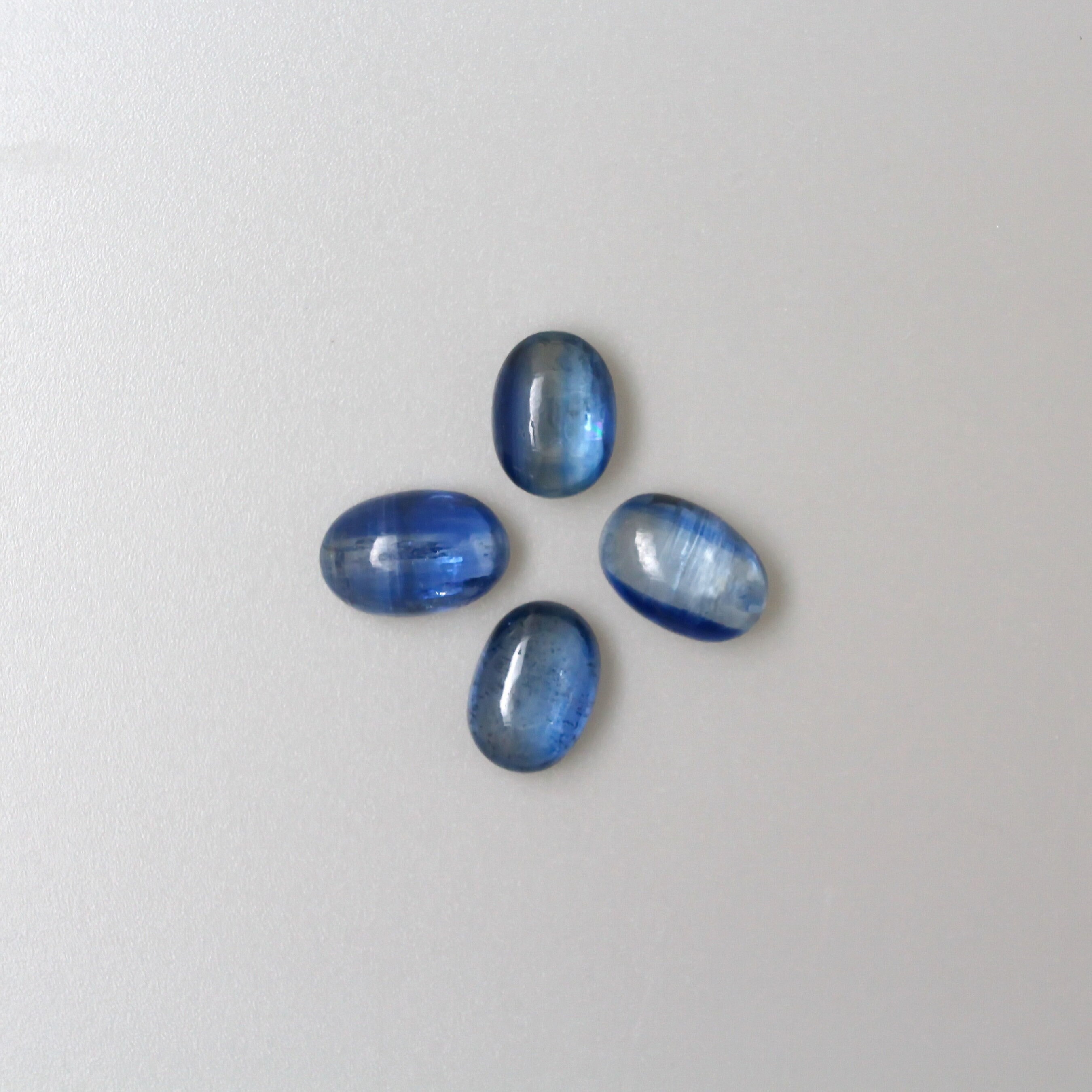 4 Pcs Natural Blue Kyanite Cabochon Lot, Oval Gemstones, Mixed Sizes - 13.32ct