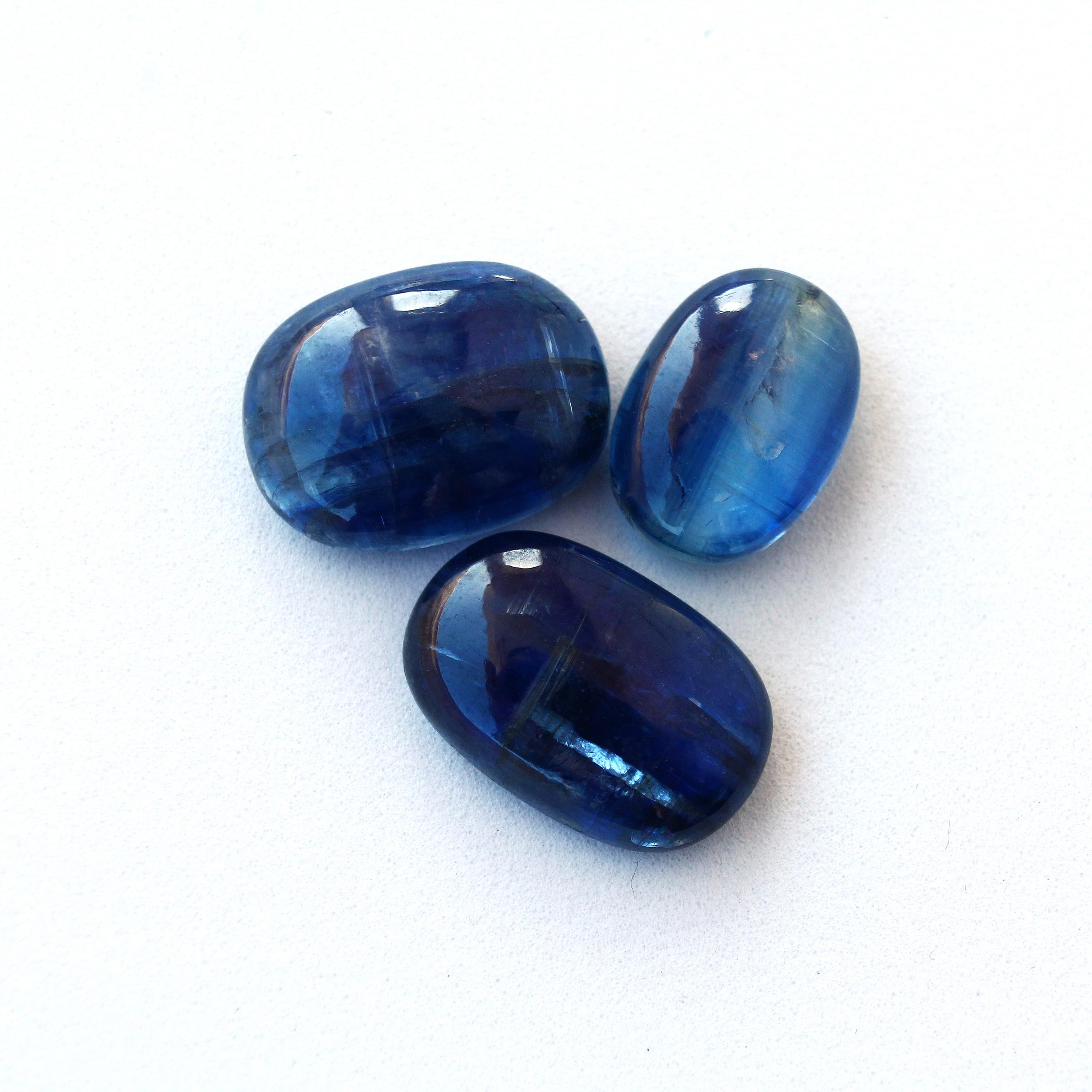 Blue Kyanite Gemstone Lot 3 Pcs Gem Quality Kyanite Oval Cabochon 43ct Natural Loose Stones For Jewelry Making