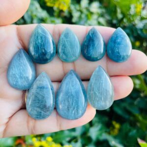 Blue Kyanite Teardrop Cabochon: Chatoyant Kyanite Pendant Crystal