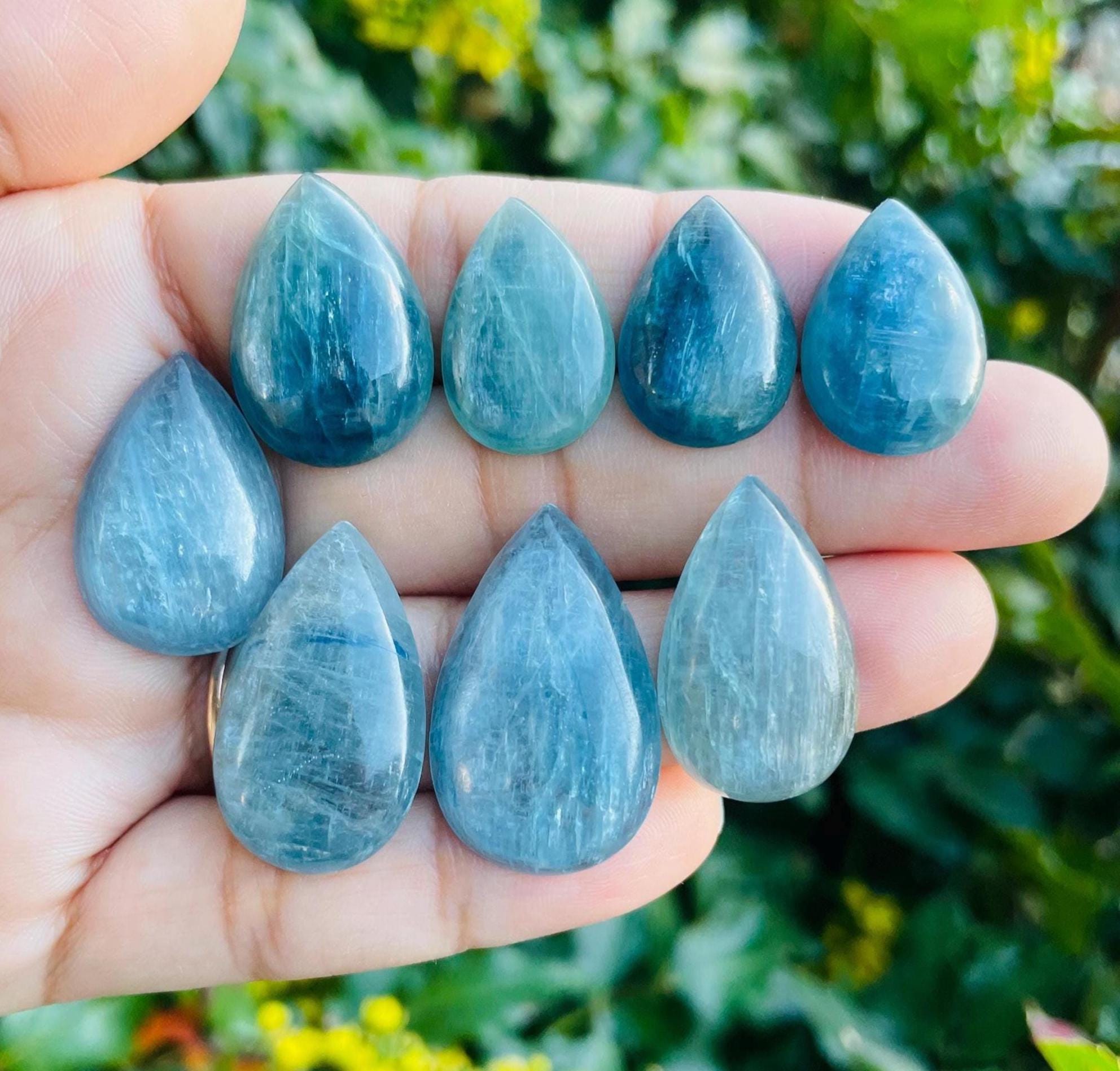 Blue Kyanite Teardrop Cabochon: Chatoyant Kyanite Pendant Crystal