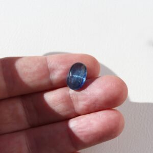 Cat's Eye Blue Kyanite, Smooth Oval Cabochon, Natural Loose Stone for Jewelry - 9x14mm, 7.52ct