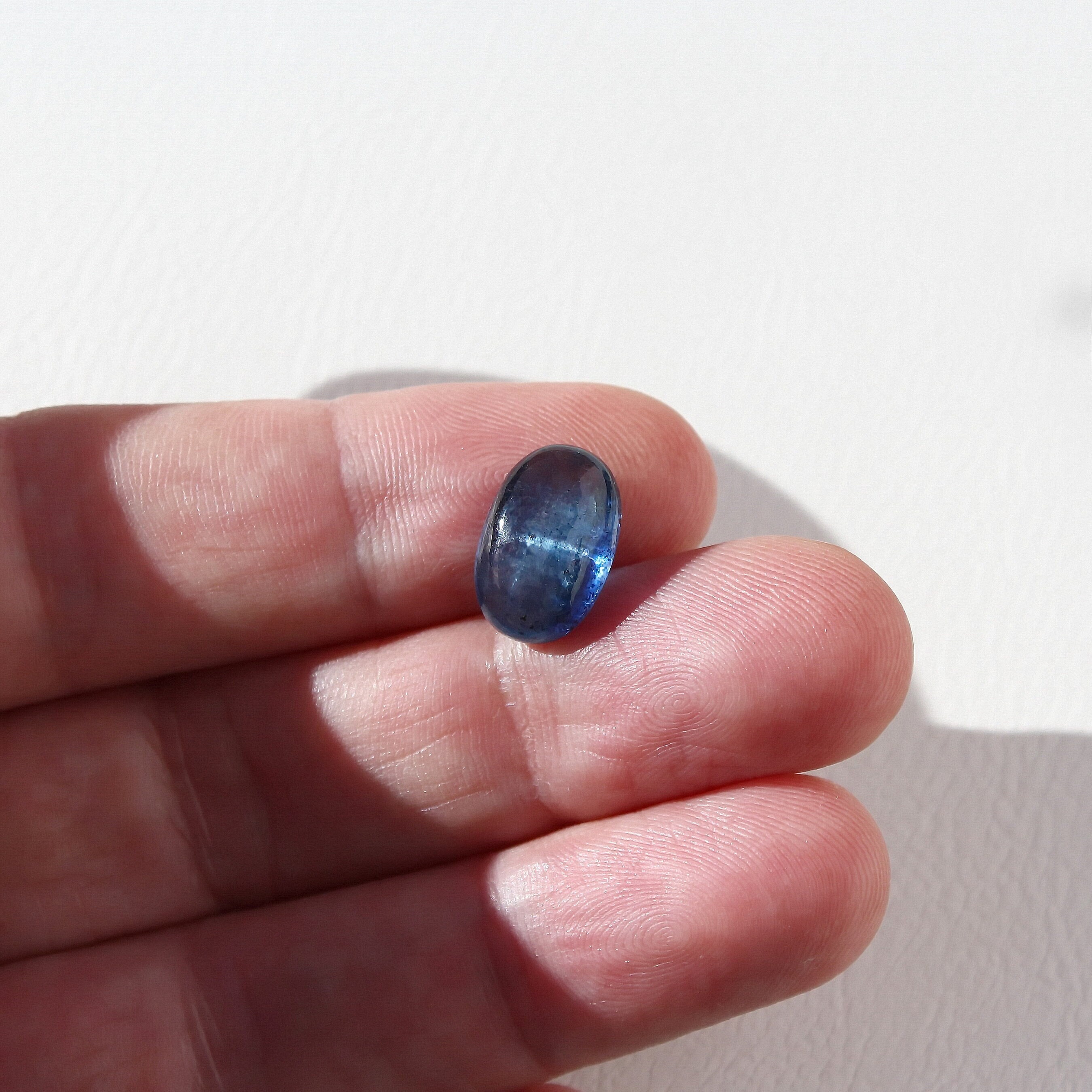 Cat's Eye Blue Kyanite, Smooth Oval Cabochon, Natural Loose Stone For Jewelry - 9x14mm, 7.52ct