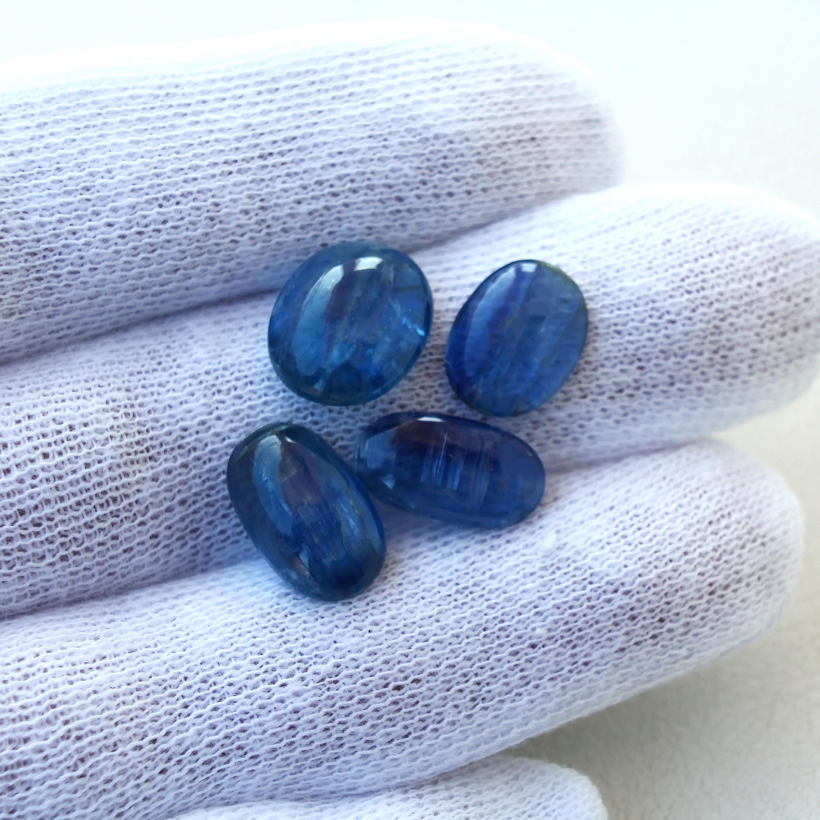 Natural Blue Kyanite Oval Cabochon Lot, 4pcs Loose Gemstones For Jewelry Making - 25.18ct