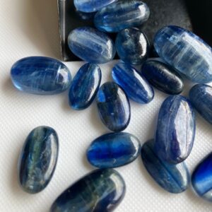 Set Of 11 Pieces 11mm To 23mm Oval Shaped Natural Blue Kyanite Smooth Gemstone Loose Flat Back Cabochons, Kyanite For Jewelry, GDS2274/5