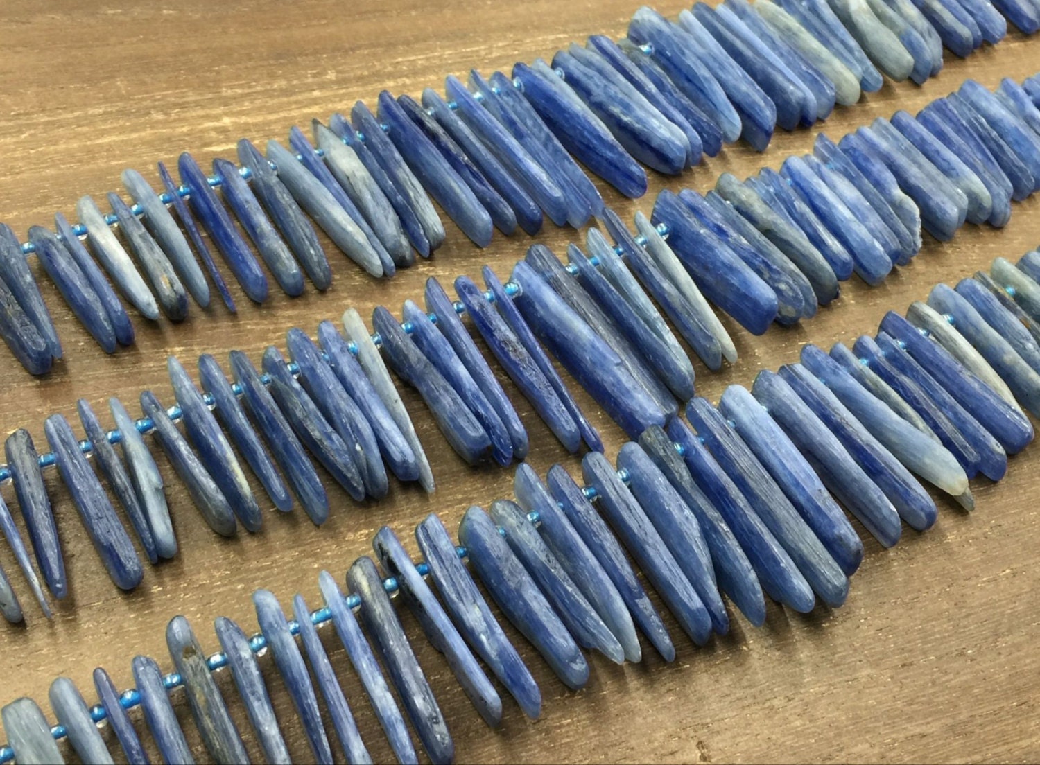 Blue Kyanite Sticks Beads Raw Kyanite Shard Slice Nugget Beads Rough Gemstone Beads Jewelry Making Kyanite Pendants 15.5" Full Strand