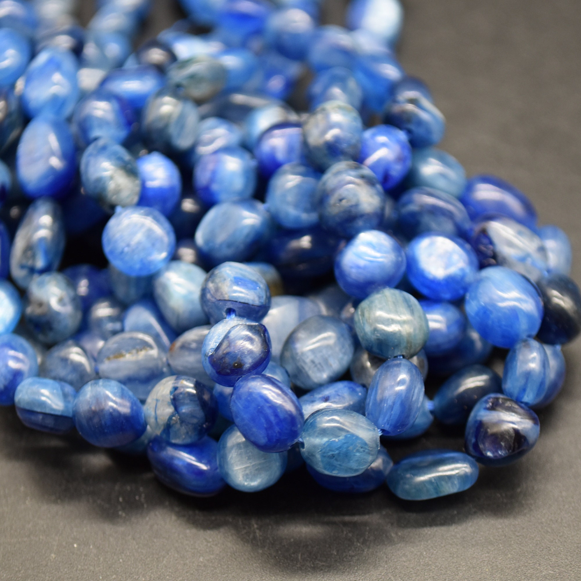 Kyanite Gemstone Pebble Tumblestone Nugget Beads - 7mm-10mm - 15" Strand