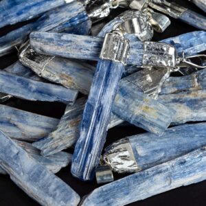 Genuine Natural Blue Kyanite Rough Stone Pendant-Flake Shape Kyanite With Sliver Electroplated Top Drilled Pendant/Earring