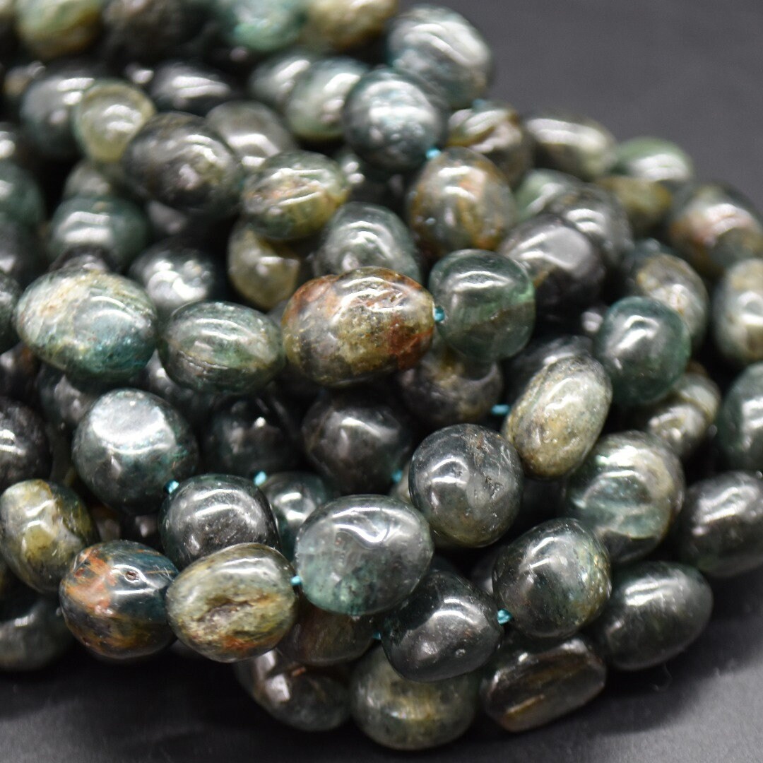 Green Kyanite Crystal Gemstone Tumblestone Nugget Pebble Beads - 8mm - 10mm - 15" Strand