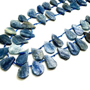 Natural Blue Kyanite Teardrop Pear Rough Flat Gemstone Beads - Pgs172