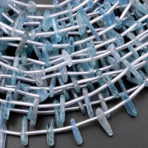 Natural Pale Aqua Blue Kyanite Silvery Chatoyance Freeform Thin Spike Beads Long Stick Chip 15.5" Strand