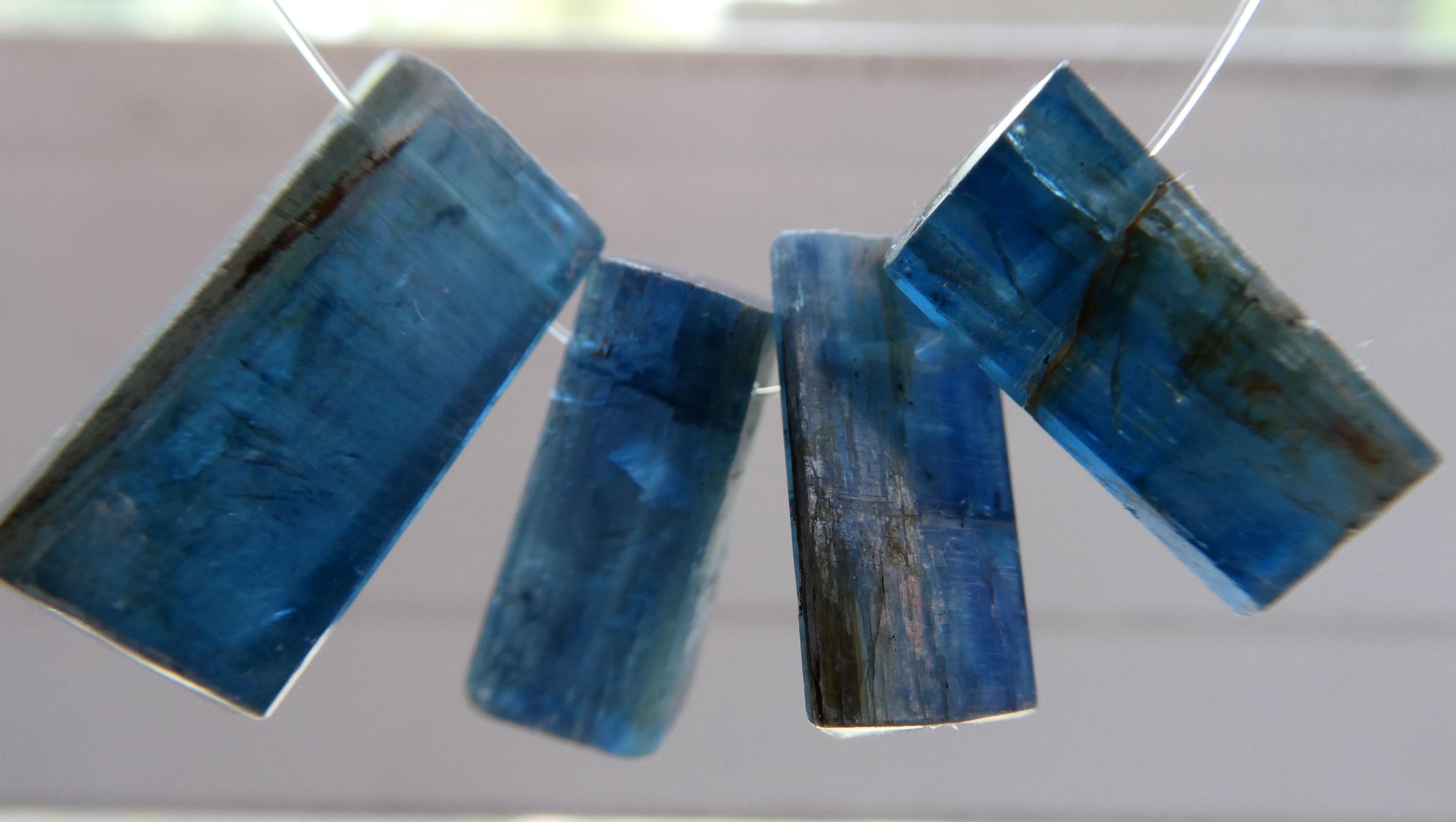 Raw Blue Kyanite Rectangle 14-17mm Beads- 4 Focal Pcs- Jewelry Making -craft Natural Beads
