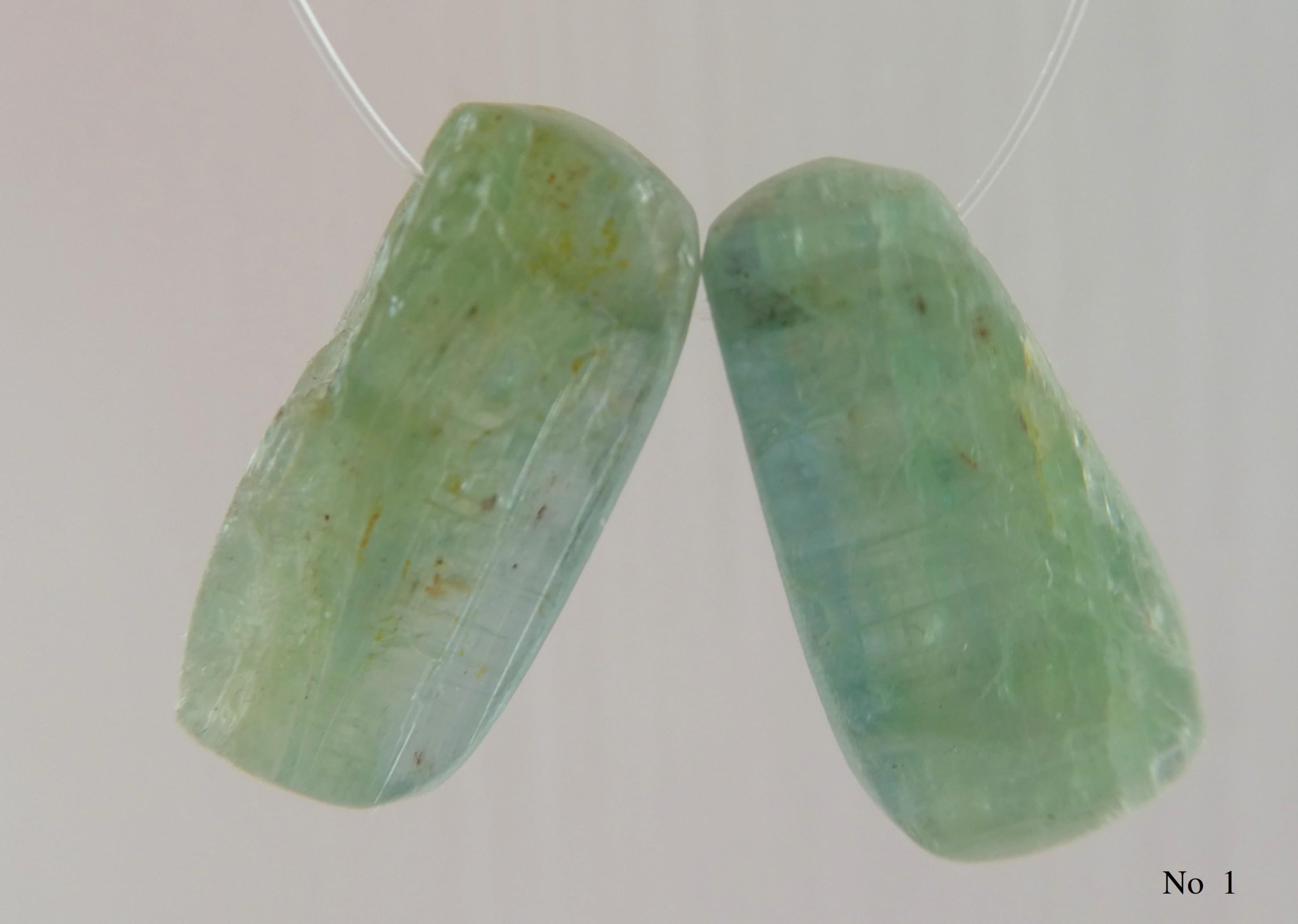 Raw Green Kyanite Flat Stick 18-22mm Beads- 2 Pcs Gemstone-pendant Jewelry Making-craft Natural Beads