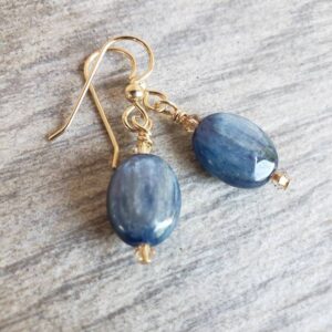 AA Blue Kyanite Earrings, 14K Gold Filled Earrings, Oval Gemstone Jewelry, Denim, Chakra Drop Dangle Earrings