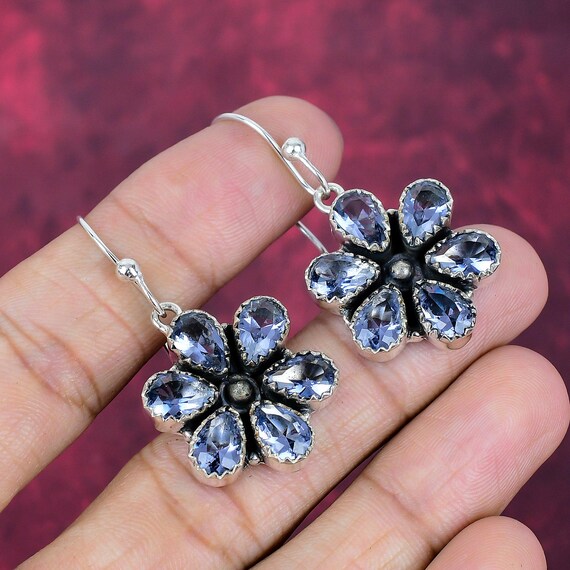 Beautiful Kyanite Earring, 925 Sterling Silver Earring, Kyanite Flower Shape Earring, Handmade Gemstone Earring Jewelry Birthday Party Gift