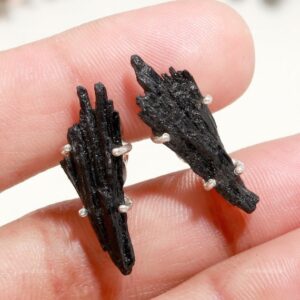 Black Kyanite Earrings: Sterling Silver Dangle Gemstone Jewelry