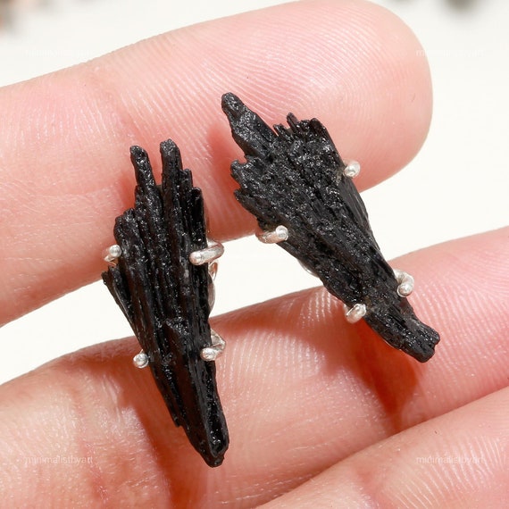 Black Kyanite Earrings: Sterling Silver Dangle Gemstone Jewelry Black Kyanite Earrings: Sterling Silver Dangle Gemstone Jewelry