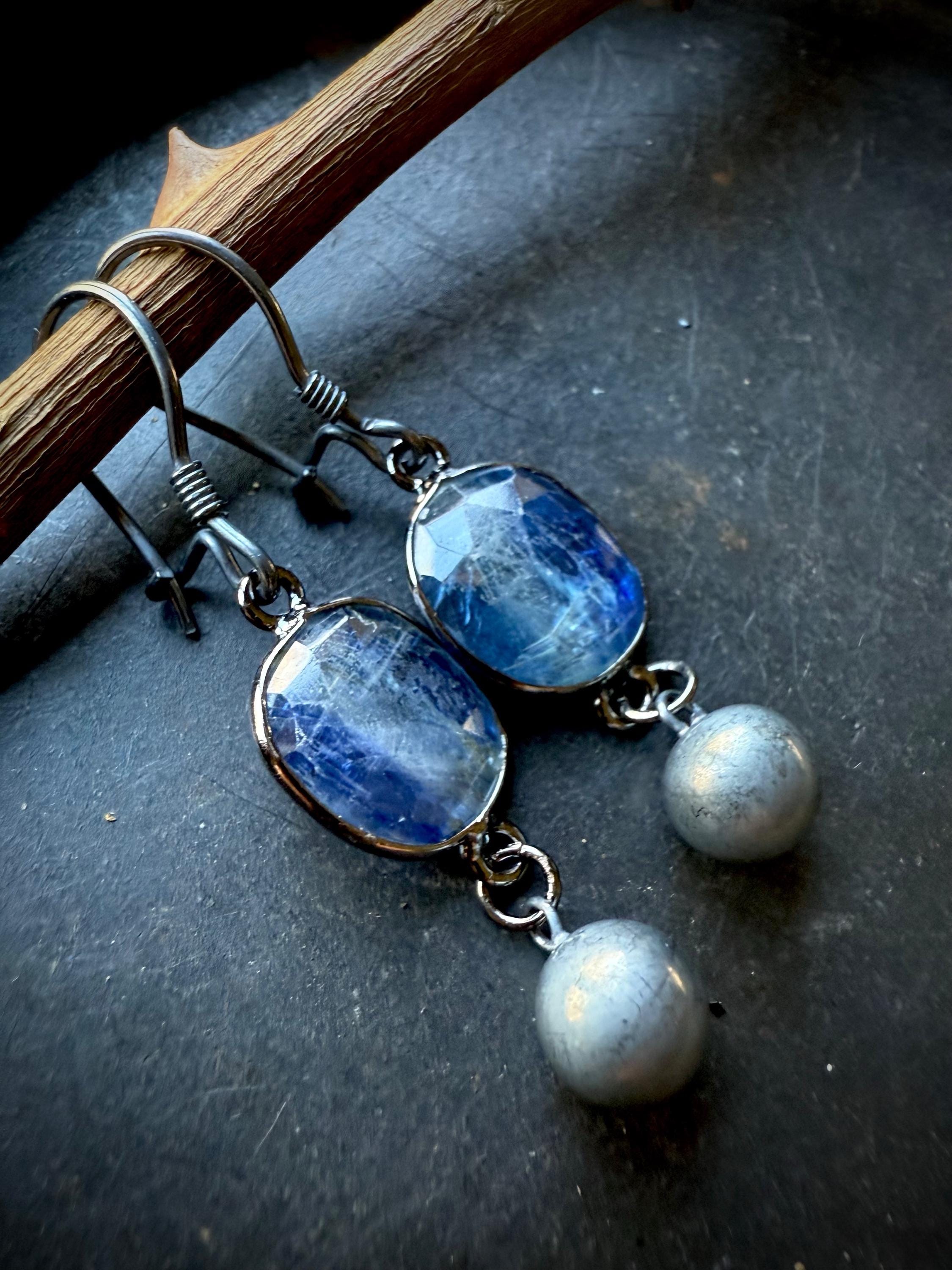 Blue Kyanite Earrings, Dangle Earrings, Blue Stone Earrings