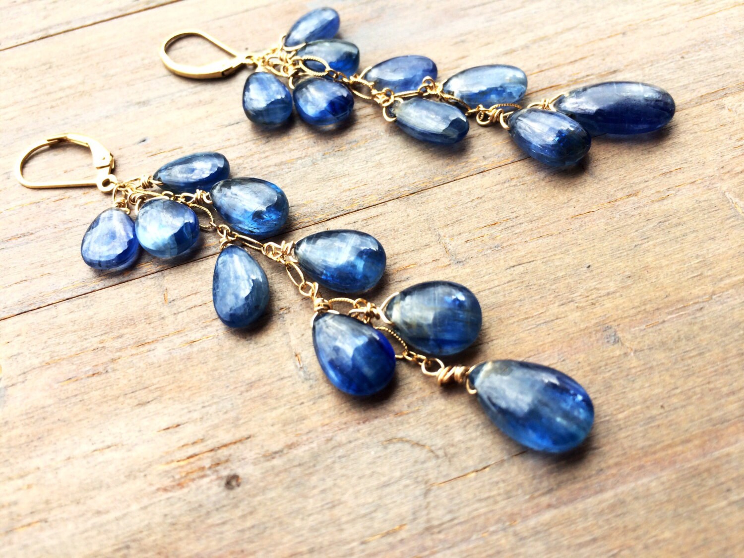 Blue Kyanite Gemstone Earrings: 14k Gold Fill Boho Dangles