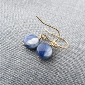 Blue Kyanite Earrings: Gold Dangles Simple Elegant Design