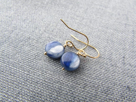Blue Kyanite Earrings: Gold Dangles Simple Elegant Design
