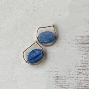 Blue Kyanite Gold Filled Frame Earrings: Modern Gemstone Hoops