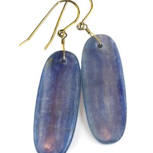 Blue Kyanite Earrings Natural Simple Smooth Rich blue Long Oval Teardrop 14k Solid Gold or Filled or Sterling Silver Large Drops 2 Inch