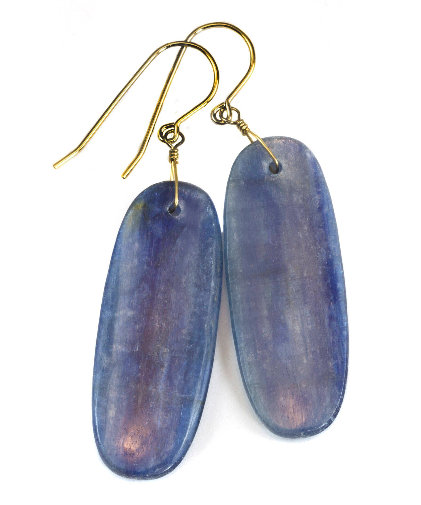 Blue Kyanite Earrings Natural Simple Smooth Rich Blue Long Oval Teardrop 14k Solid Gold Or Filled Or Sterling Silver Large Drops 2 Inch