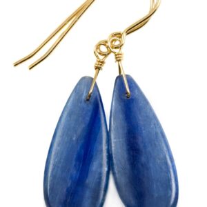 Blue Kyanite Earrings Natural  Smooth Rich blue Large Long Teardrop 14k Solid Yellow Gold or Filled or Sterling Silver Dangle Drops