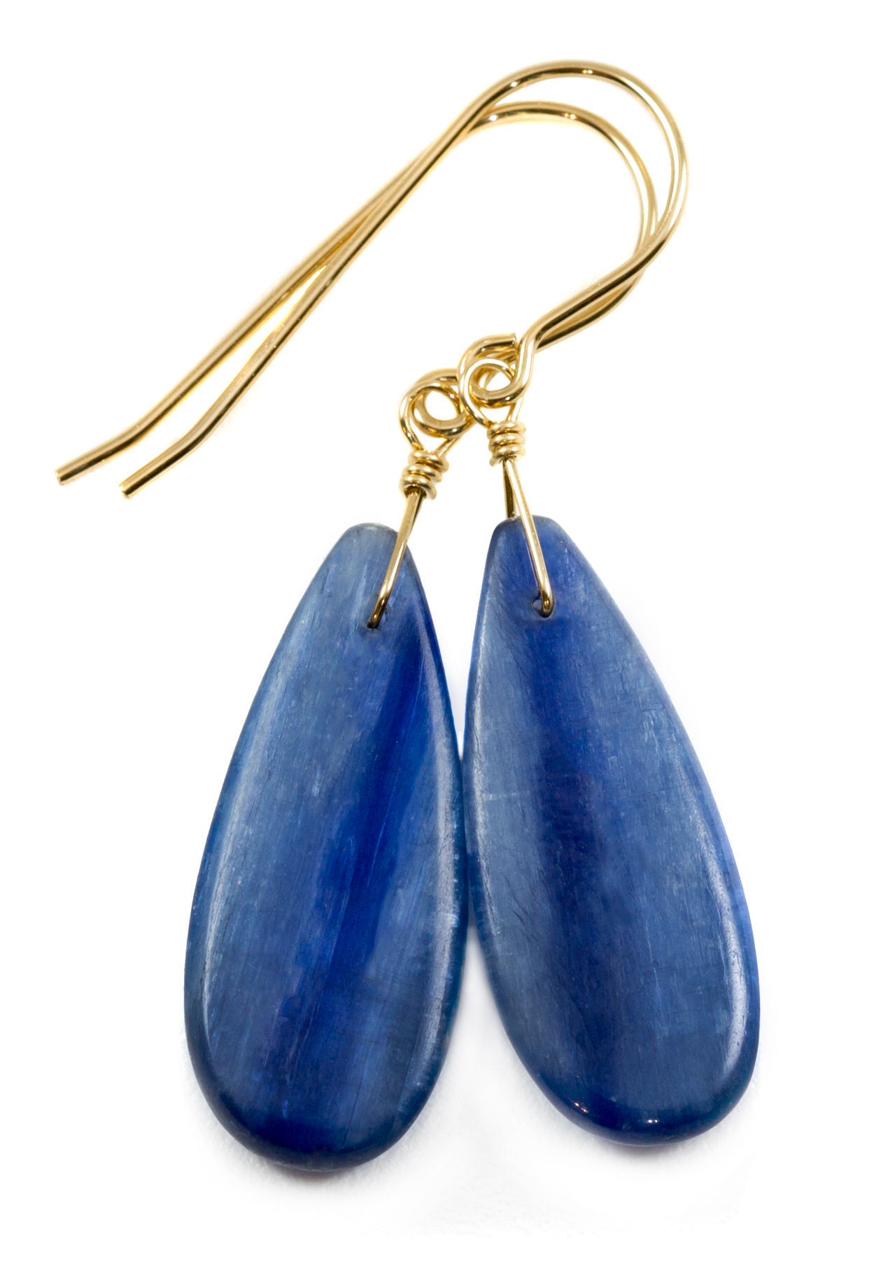 Blue Kyanite Earrings Natural Smooth Rich Blue Large Long Teardrop 14k Solid Yellow Gold Or Filled Or Sterling Silver Dangle Drops