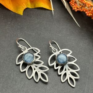 Denim Blue Kyanite Leaf Earrings