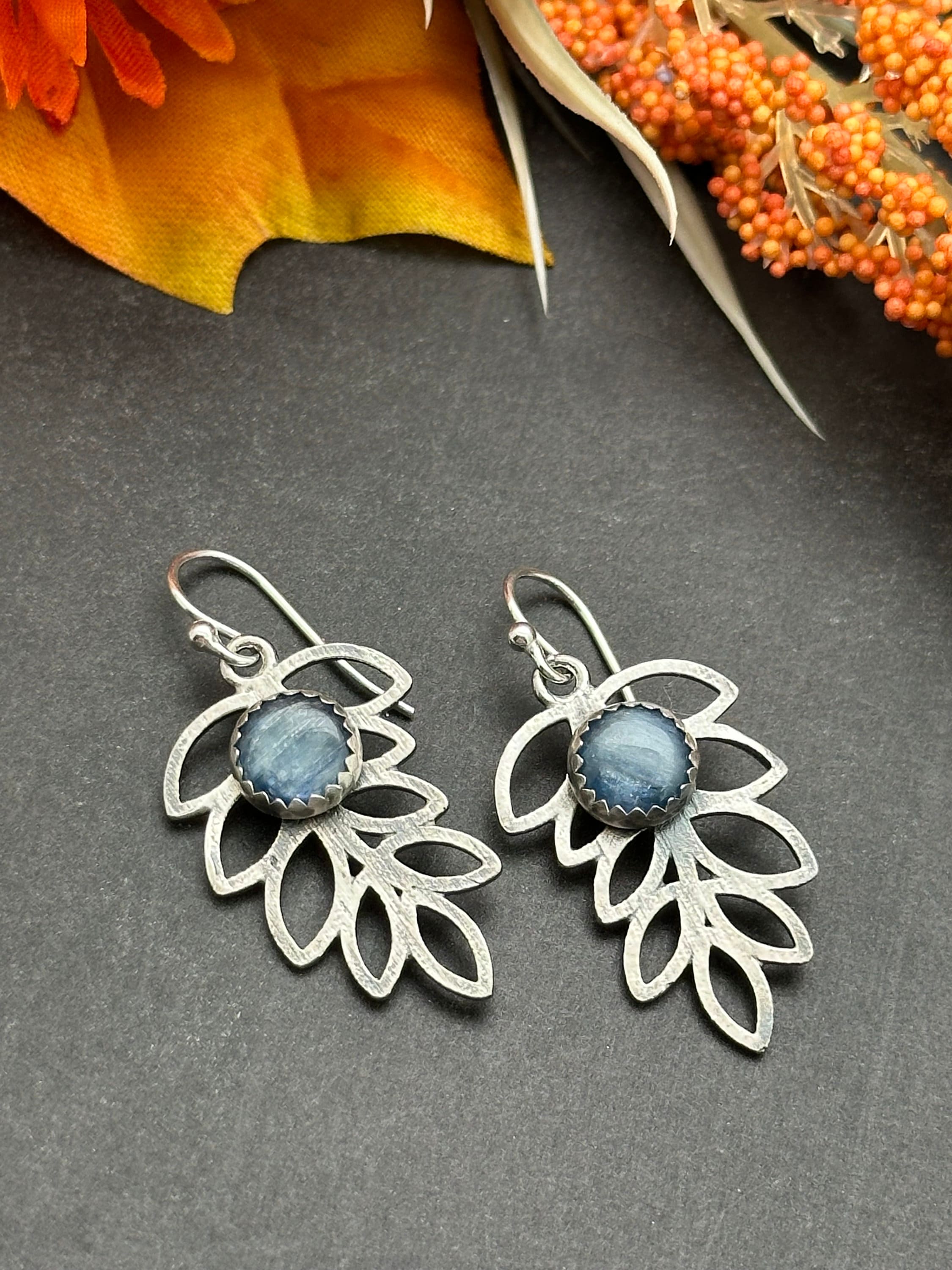 Denim Blue Kyanite Leaf Earrings