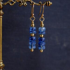 Gold Filled Kyanite Dangle Earrings, Blue Gemstone Earrings, Healing Crystal Earrings, Dainty Minimalist Gift For Her Sterling Silver
