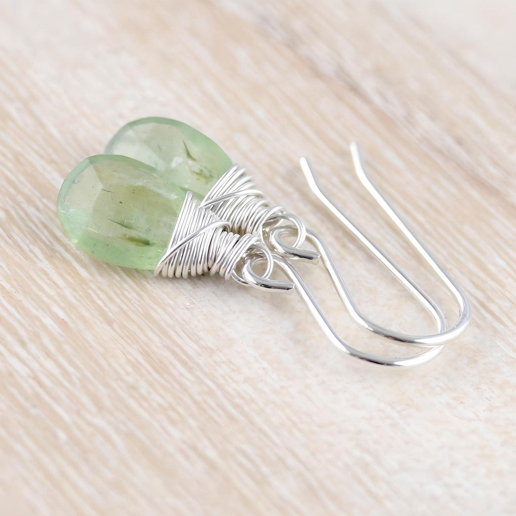 Green Kyanite Earrings In Sterling Silver, Gold Or Rose Gold Filled, Aaa Semi Precious Gemstone, Wire Wrapped Jewelry For Women