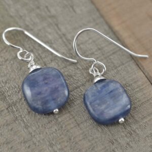 Handmade Kyanite Sterling Silver Dangle Earrings | Square Gemstone Jewelry