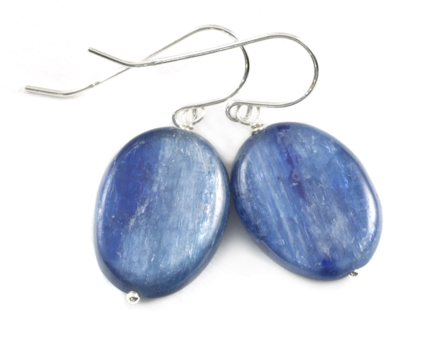 Kyanite Earrings High Quality Raw Large Smooth Oval Drop 14k Solid Gold Or Filled Or Sterling Silver Rich Blue Natural Simple Basic Drops