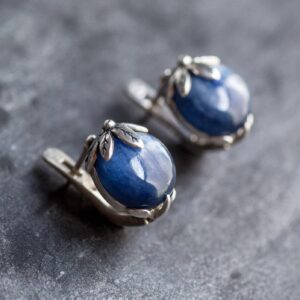 Leaf Earrings, Kyanite Earrings, Natural Kyanite, Flower Earrings, Blue Flower Earrings, Blue Earrings, Healing Stone, Solid Silver, Kyanite