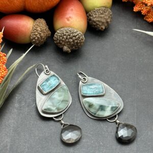 Morrisonite And Ice Blue Kyanite Statement Earrings