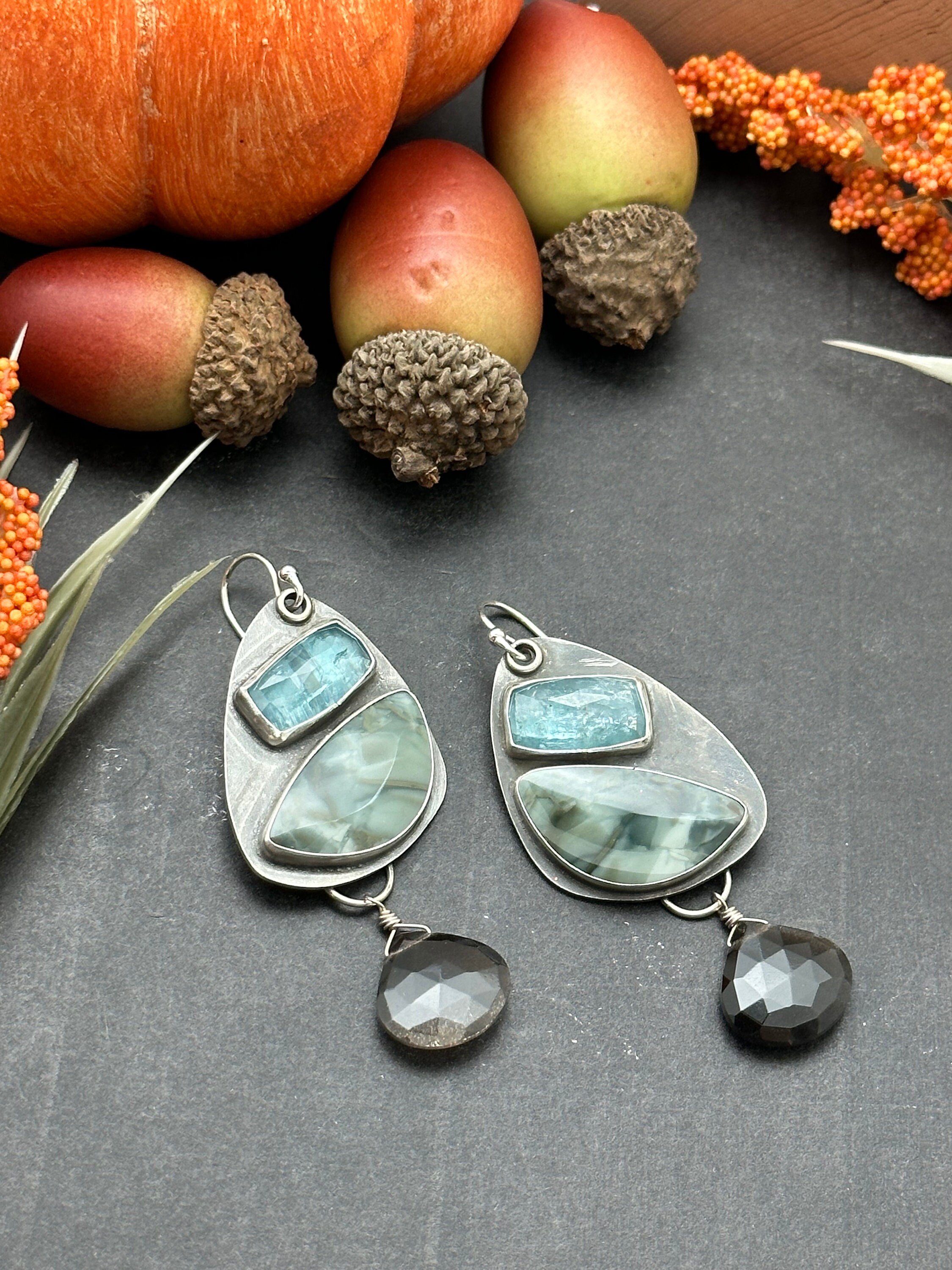 Morrisonite And Ice Blue Kyanite Statement Earrings
