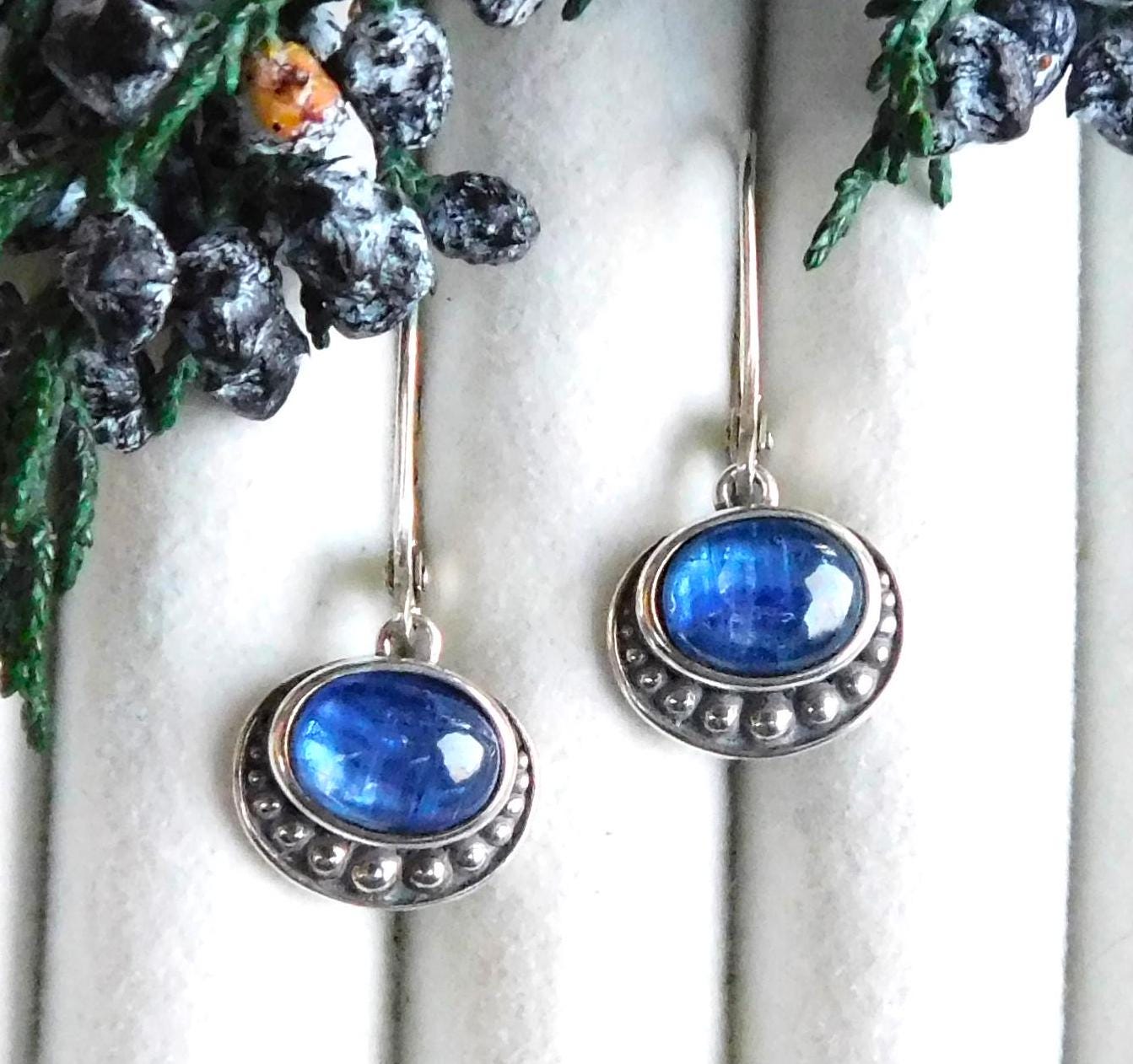 Natural Blue Kyanite Drop Earrings: Sterling Silver, Mystical Gemstone Gift