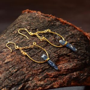 Natural Blue Raw Kyanite Earrings Minimal Earrings Dangle Earrings Drop Earrings Minimal Jewelry Gemstone Earrings Brass Earring