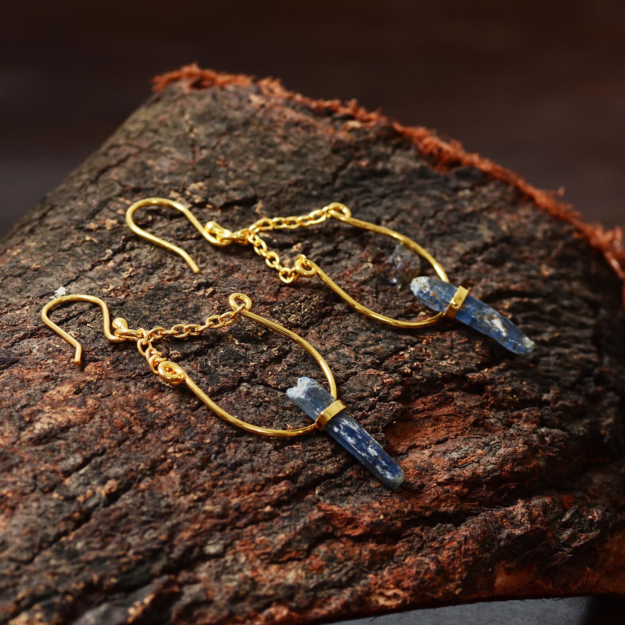 Natural Blue Raw Kyanite Earrings Minimal Earrings Dangle Earrings Drop Earrings Minimal Jewelry Gemstone Earrings Brass Earring