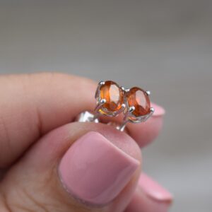 Orange Kyanite Stud Earrings - Sterling Silver - Genuine Faceted Gemstone Studs - 6 X 4 Mm Oval