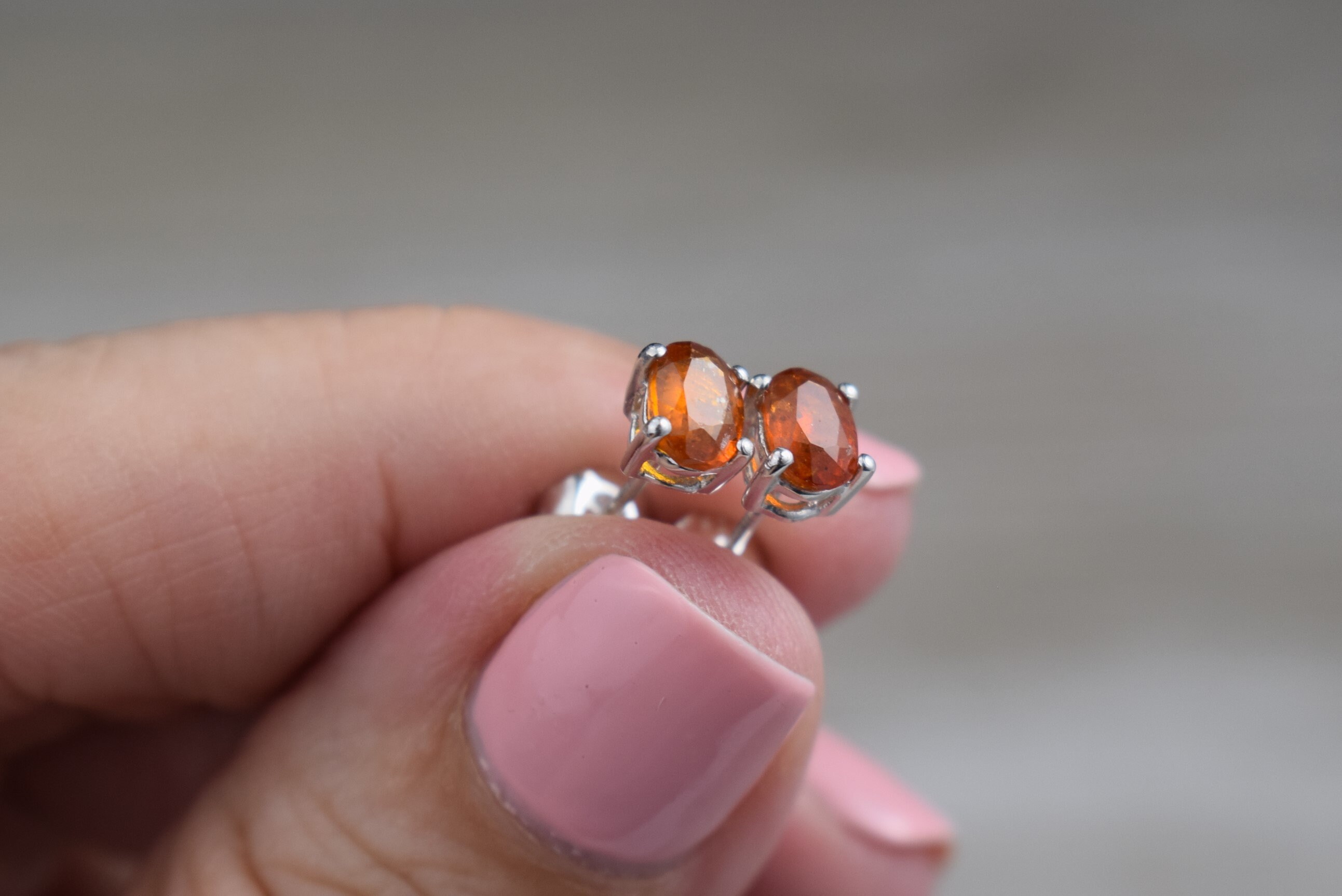 Orange Kyanite Stud Earrings - Sterling Silver - Genuine Faceted Gemstone Studs - 6 X 4 Mm Oval
