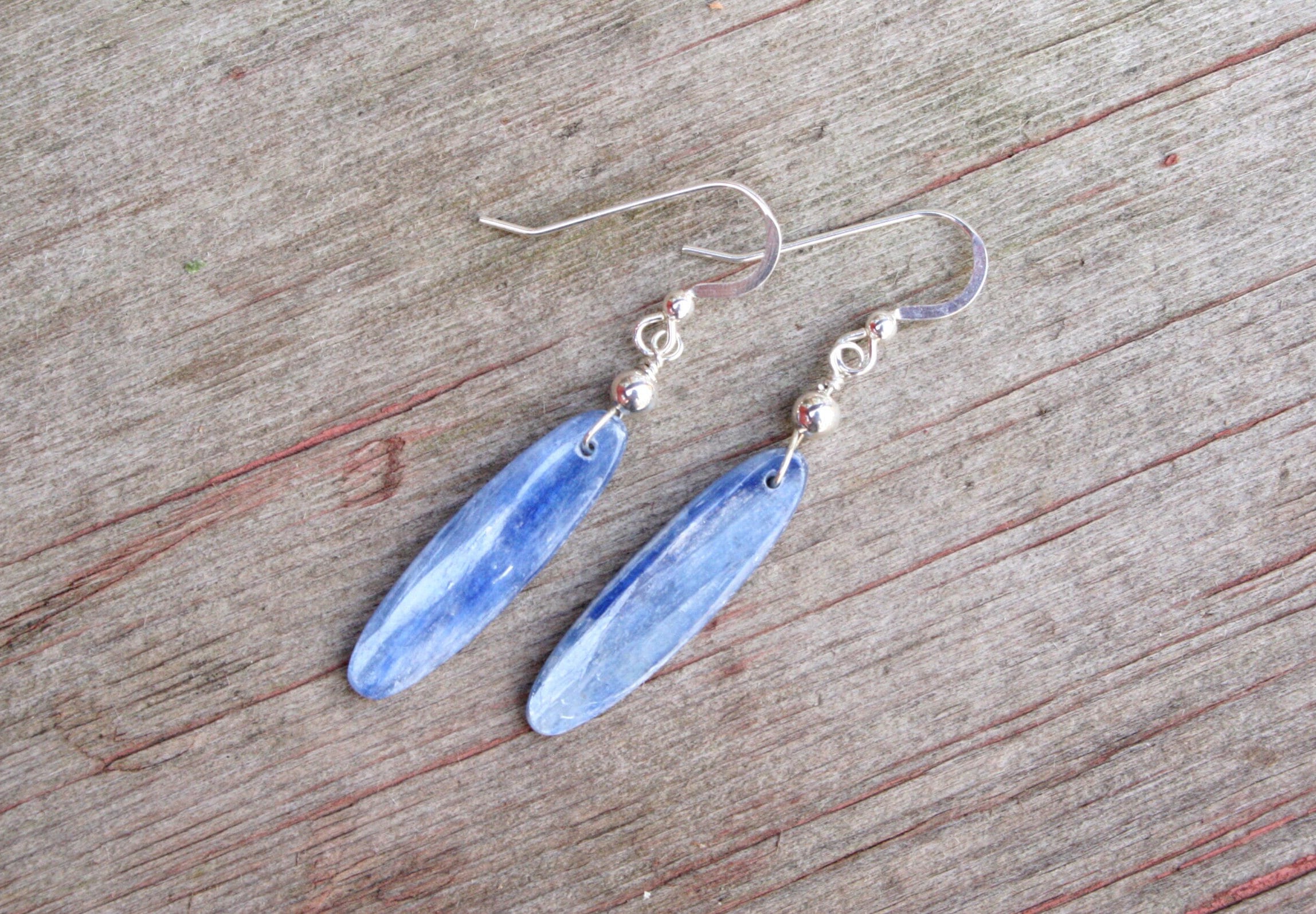 Oval Kyanite Earrings With Sterling Silver, Healing Jewelry