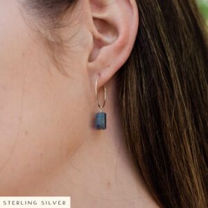 Raw Kyanite Crystal Hoop Earrings, Sterling Silver