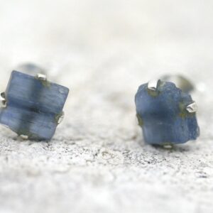 Raw Kyanite Stud Earrings: Sterling Silver, Rough Gemstone Raw Kyanite Stud Earrings: Sterling Silver, Rough Gemstone