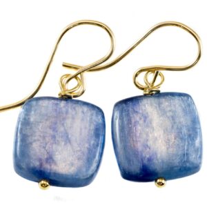 Kyanite Earrings Rich Blue High Quality Smooth Simple Natural Square Dainty Drops 14k Gold or Filled or Sterling Silver Small Everyday
