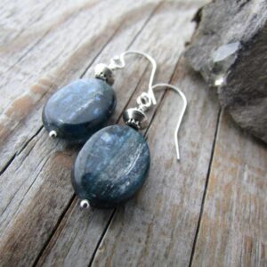 Kyanite Sterling Silver Dangle Earrings: Shimmering Navy Indigo Teal
